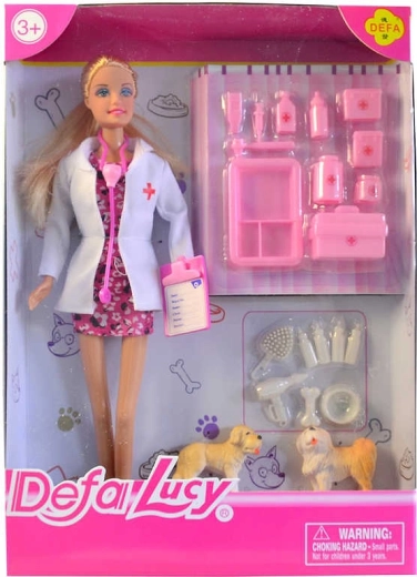 Păpușă veterinară cu accesorii și 2 căței 30 cm