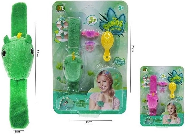 Brățară slap din pluș dinozaur 21 cm cu accesorii