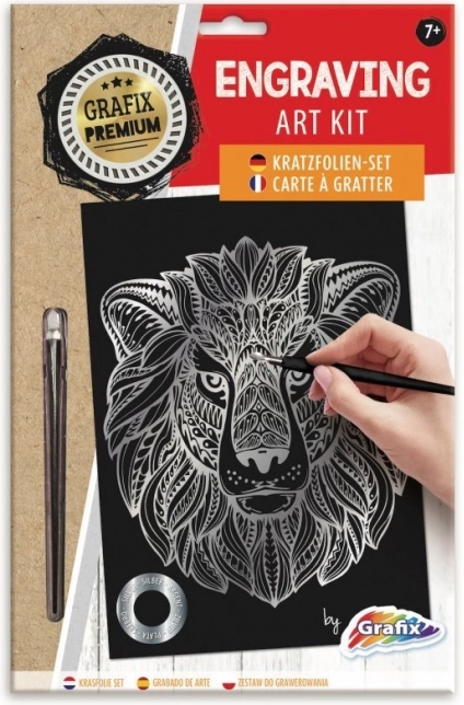 Imagine de zgâriat argintie cu leu GRAFIX