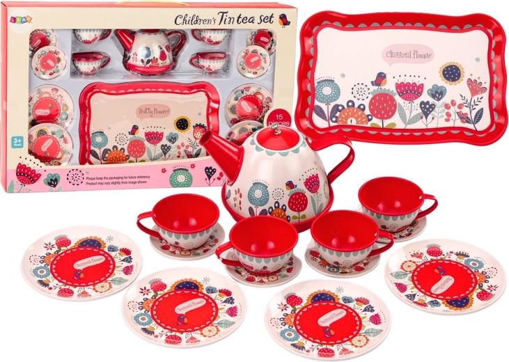 Set cafea și ceai Cești Ceainic Tavă Roșu cafenea 15 piese.