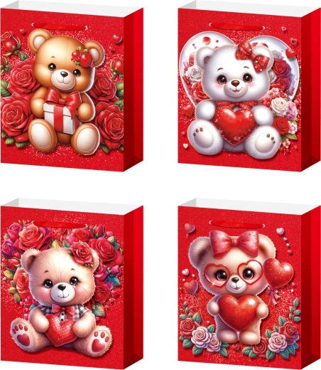 Pungă cadou L ursuleț cu trandafiri