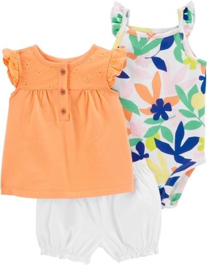 Set Carter’s din 3 piese pentru fetiță Orange Flower (body, tricou și pantaloni scurți) 9 luni