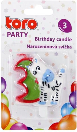 Lumânare pentru tort cifră 3 cu căluț TORO, de înfipt, 5 cm