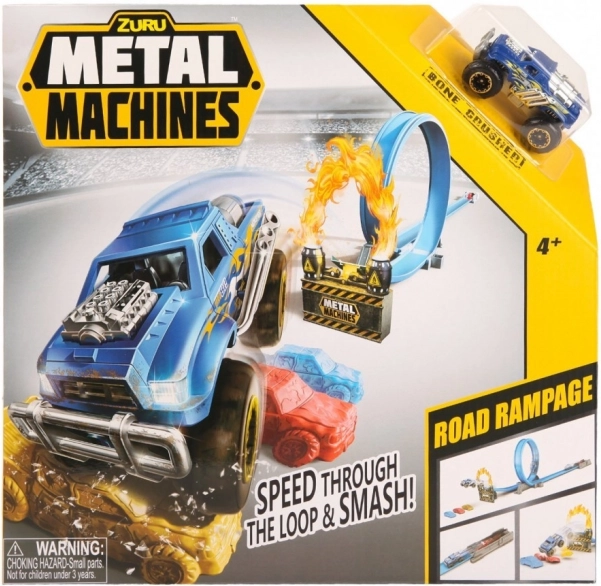 Pistă de curse cascadorii cu rampă și lansator, cu mașină metalică