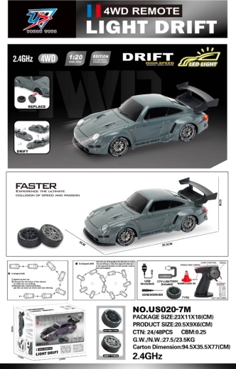 Mașină R/C pentru drift 1:20 cu lumini, verde