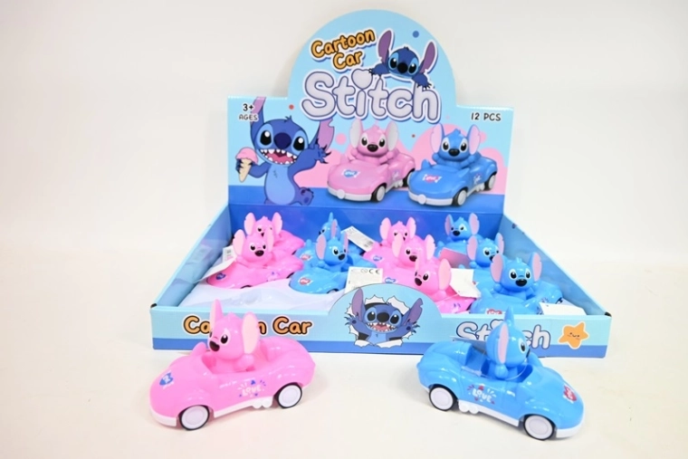 Mașinuță cu animăluț Stitch sau Angel, 12 cm