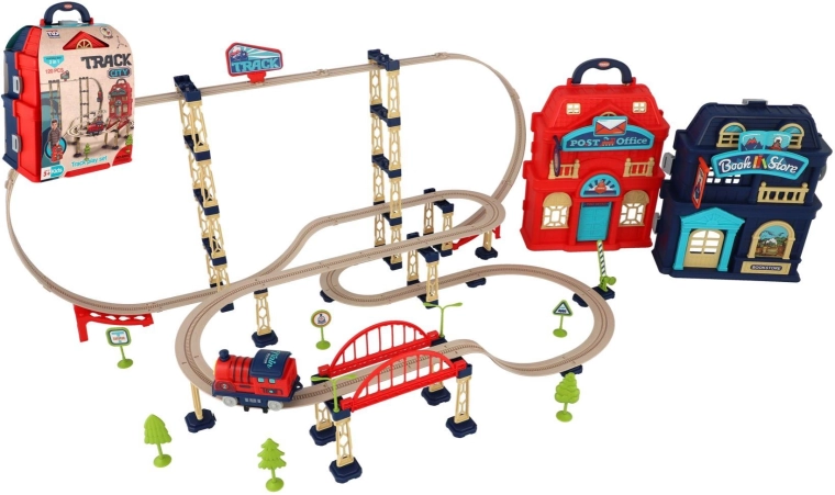 Circuit de tren Track City în valiză, 120 de piese, cu trenuleț pe baterii