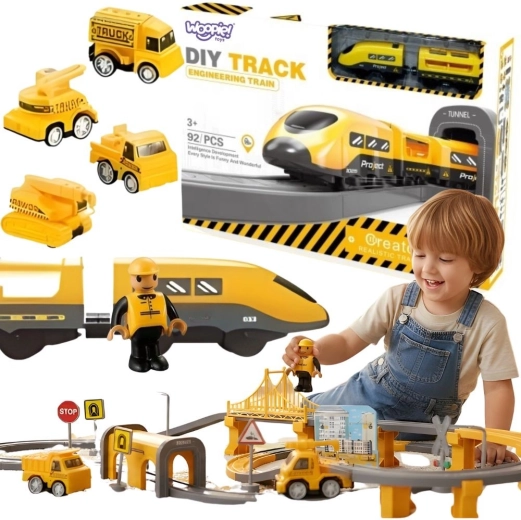 Set de tren electric Woopie cu echipă de construcții, 92 de piese