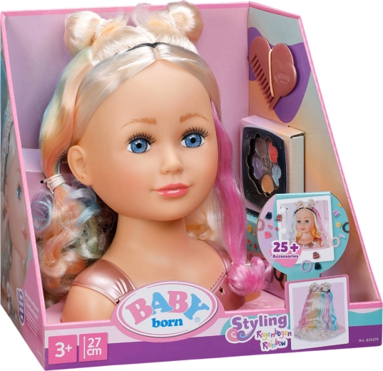 Baby Born cap de coafat curcubeu blondă cu set de styling