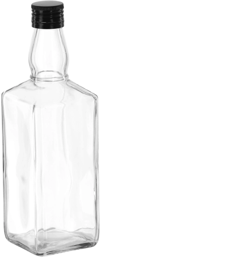 Sticlă din sticlă pentru whisky 500 ml cu capac metalic filetat 28 mm