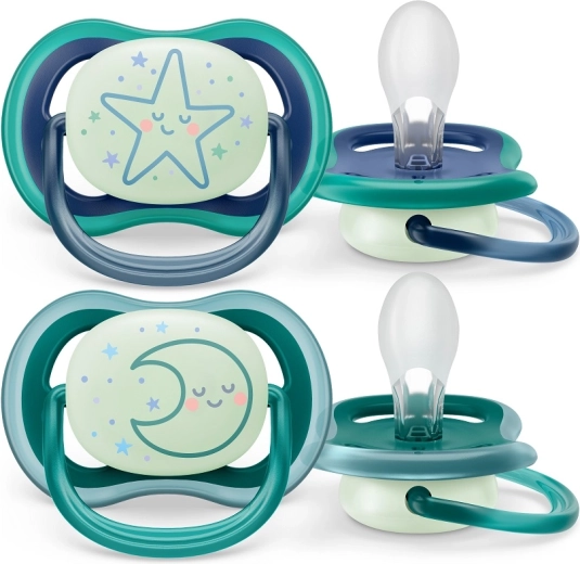 Philips Avent suzetă Ultra Air de noapte 6–18 luni, pentru băieți, 2 buc