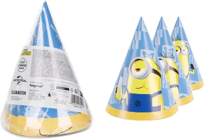 Coifuri de petrecere din hârtie Minions 16 cm, 6 buc