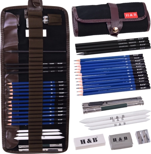 Set pentru schițare și desen H&B în husă (25 piese)