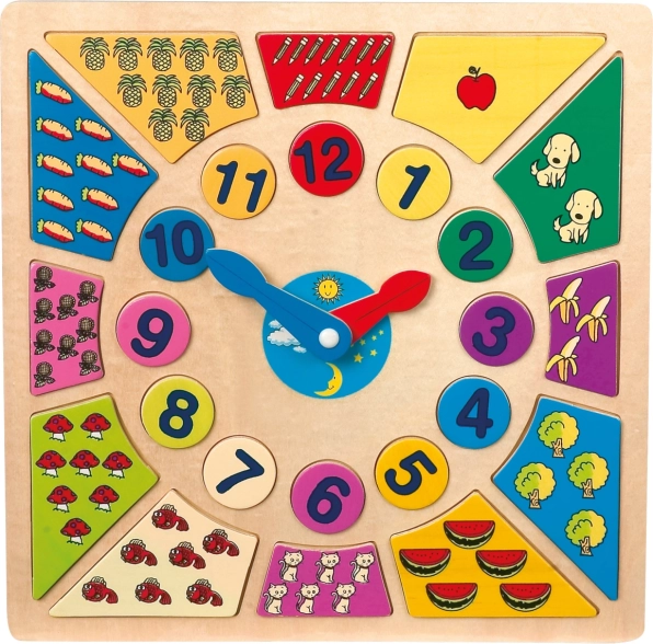 Puzzle din lemn cu piese de inserat – învață ceasul small foot