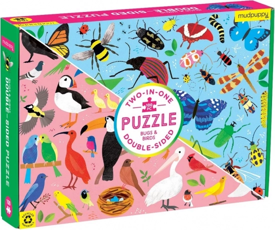 Puzzle reversibile Mudpuppy insecte și păsări 100 piese