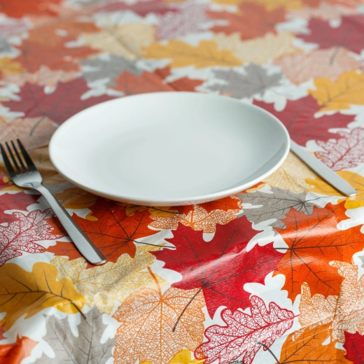 Față de masă din flanelă pentru toamnă, cu motiv de frunze, 132 × 178 cm