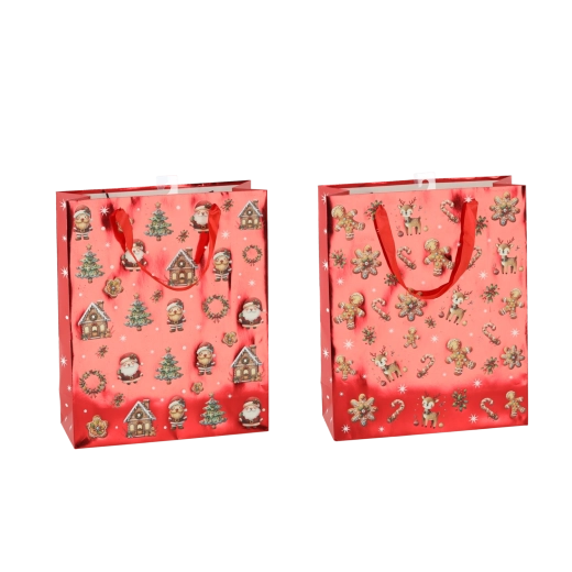 Pungă cadou de Crăciun Turtă dulce 26 × 32 × 10 cm, pachet 12 buc.