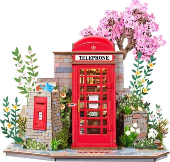RoboTime Rolife puzzle 3D – suport decorativ pentru cărți: cabină telefonică cu cărți și flori