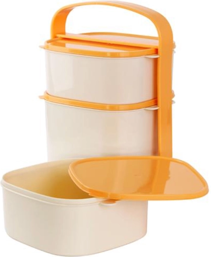 Recipient alimentar din plastic cu trei niveluri 2×1 l + 2 l, cu capace în culori mixte