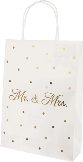Pungă cadou Mr./Mrs. albă 26 × 10 × 32 cm