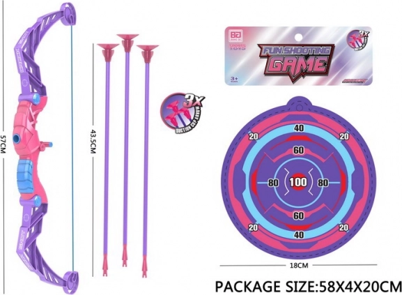 Arc pentru copii cu săgeți și țintă, mov, 57 cm