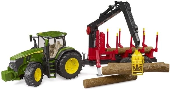 Tractor Bruder John Deere 7R 350 cu remorcă forestieră și 4 bușteni