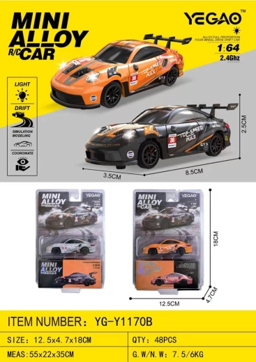 Mini mașină cu telecomandă radio pentru drift 1:64 top speed, portocalie - 1 bucată