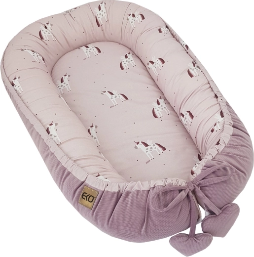 Cuib din bumbac Eko pentru bebeluș velvet Unicorn 90 × 60 cm