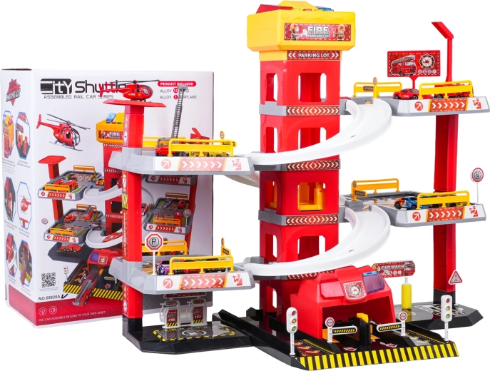 Parcare de pompieri pe mai multe niveluri cu lift și accesorii