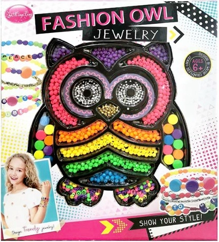 Mărgele colorate pentru realizarea brățărilor în ambalaj în formă de bufniță