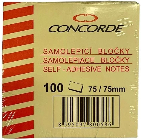 Bloc adeziv 75 × 75 mm, 100 foi, galben