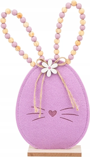 Figurină decorativă din fetru – iepuraș cu mărgele mov, 32 cm