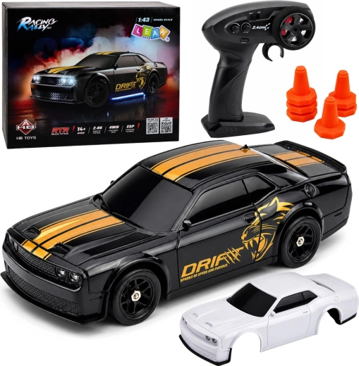 Mașină sport RC de drift 4WD cu giroscop 2,4 GHz 1:43 neagră
