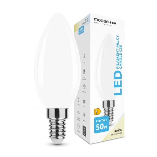 Modee Smart Lighting LED lumânare E14 7 W alb neutru sticlă lăptoasă