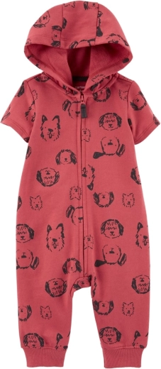 Salopetă Carter's din bumbac cu fermoar, fără botosei, cu mânecă scurtă Red Dog pentru băieți, 3 luni