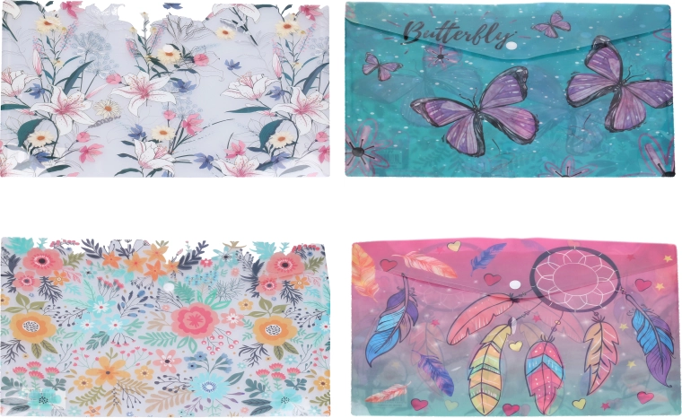 Mapă din plastic cu capsă 16,5 × 12 cm – mix de modele