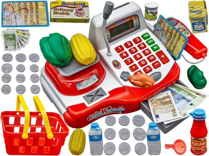 Casă de marcat educativă pentru copii cu cântar, calculator și accesorii