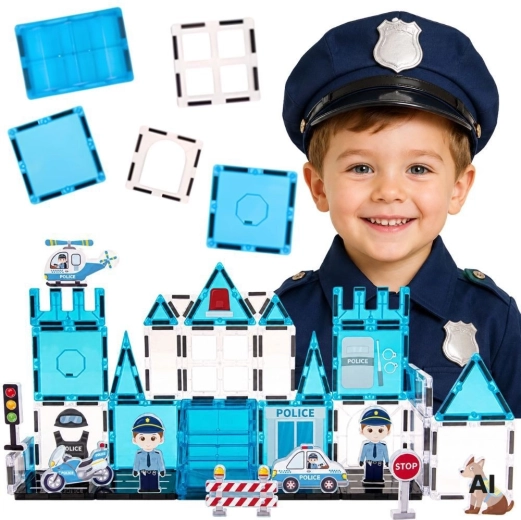 Set de construcție magnetic Woopie 3D, secție de poliție, 42 de piese