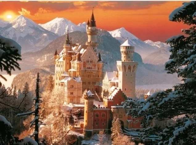 Pictură pe numere Castel în Alpi iarna 40 × 50 cm