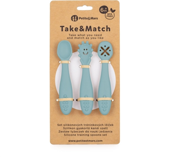 Petite&Mars lingurițe de antrenament din silicon Take&Match frosted sky (3 buc) 6m+