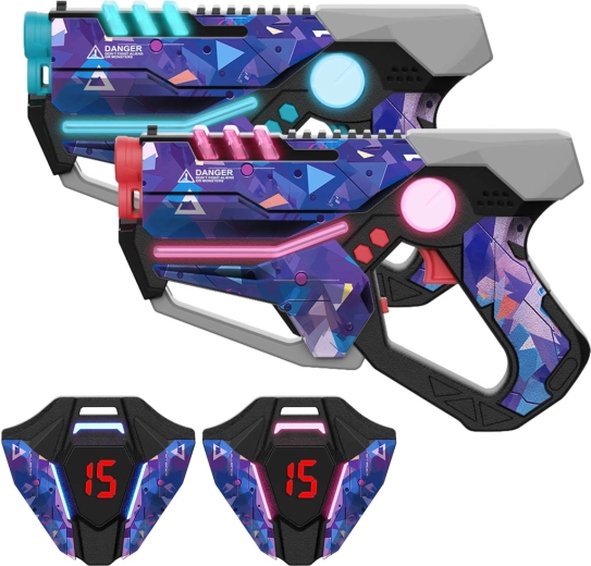 Pistoale laser cu veste și ținte – set albastru