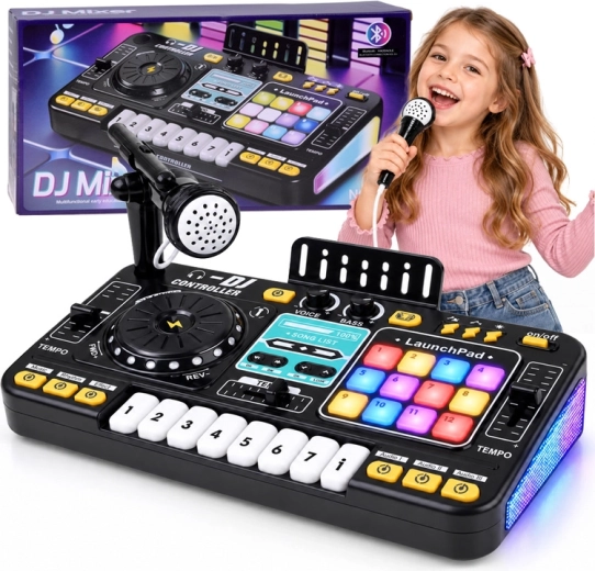 Pupitru interactivă de mixaj DJ pentru copii, cu Bluetooth, microfon și iluminare