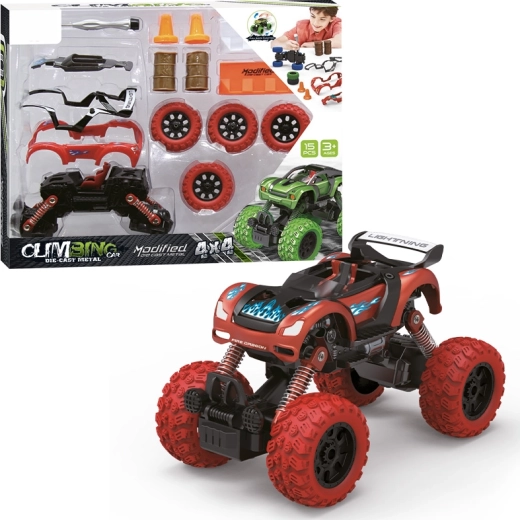 Set de construcție mașină 4WD 1:32 cu mecanism pull-back, 15 piese