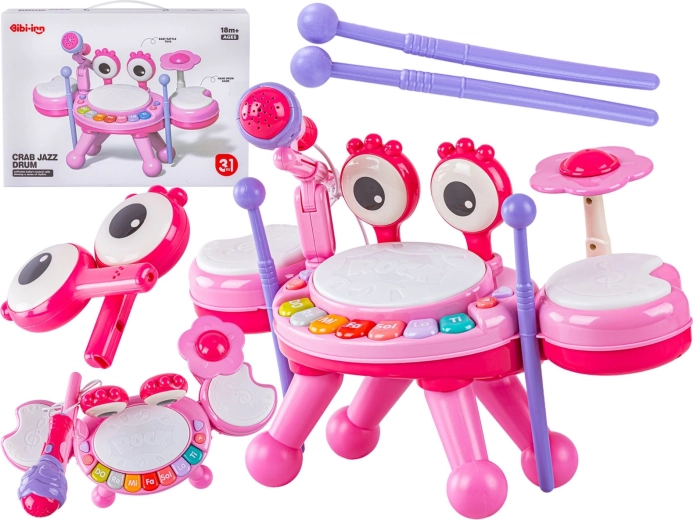 Mini set educativ de tobe crab cu pian și microfon roz - 1 bucată
