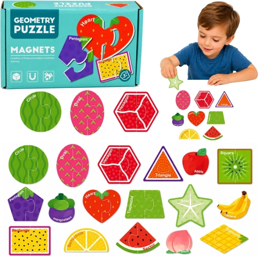 Puzzle magnetic cu fructe – 30 de piese pentru frigider și tablă magnetică
