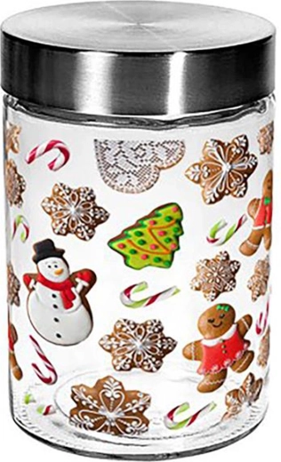 Borcan din sticlă pentru prăjituri TORO 1100 ml cu motiv de turtă dulce