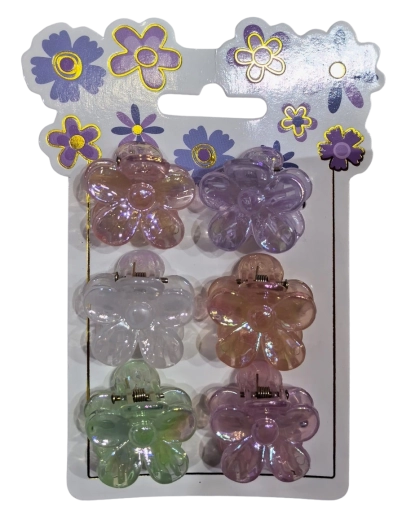 Pink set de cleme de păr în formă de floare – mix pastel (6 buc.)