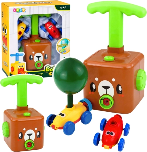 Mașinuță cu balon și pompă-urs – set educativ pentru copii