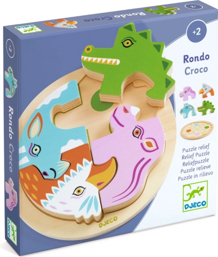 DJECO puzzle din lemn cu piese de încastrat Rondo Croco