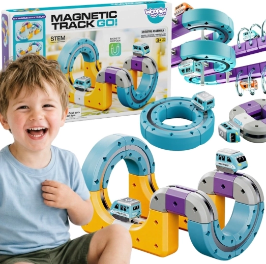 Woopie set de construcție magnetic – pistă de tren cu efect de atracție magnetică, 38 piese